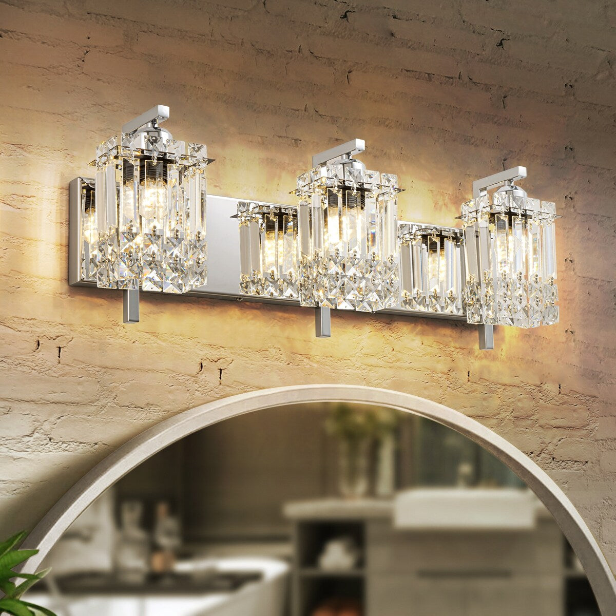 Applique murale moderne et glamour pour salle de bain, 3 lumières, cristal, pour miroir