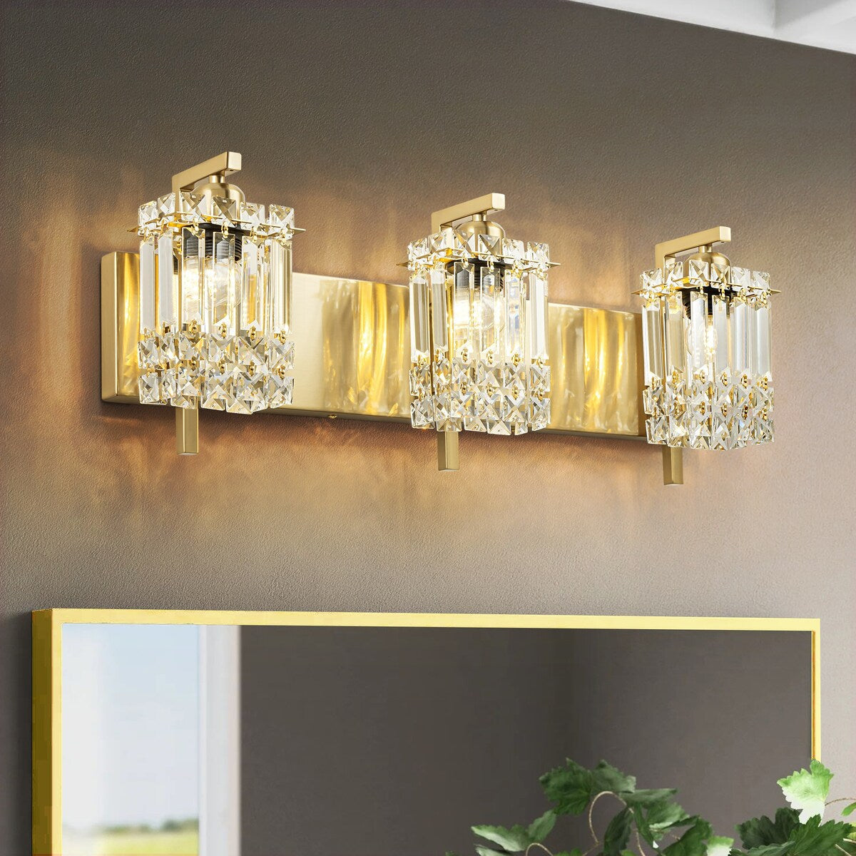 Applique murale moderne et glamour pour salle de bain, 3 lumières, cristal, pour miroir