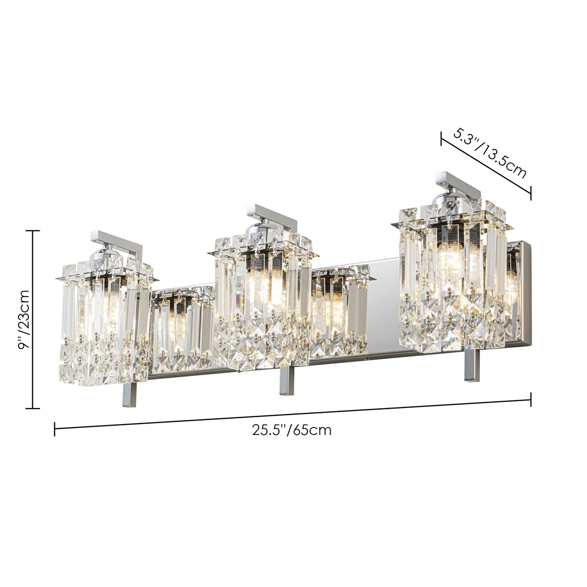 Applique murale moderne et glamour pour salle de bain, 3 lumières, cristal, pour miroir