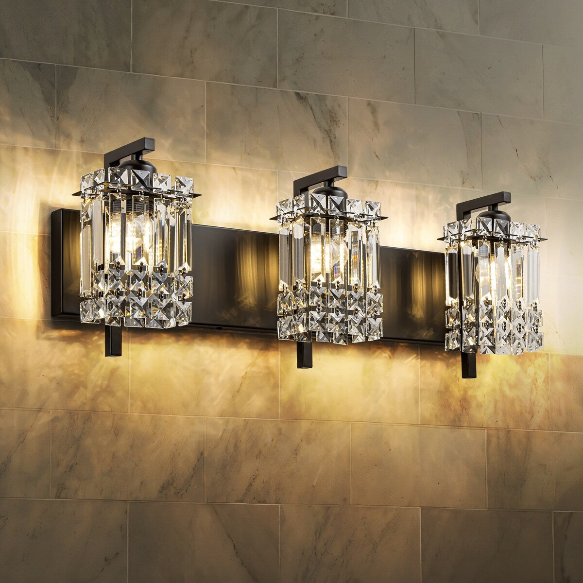 Applique murale moderne et glamour pour salle de bain, 3 lumières, cristal, pour miroir