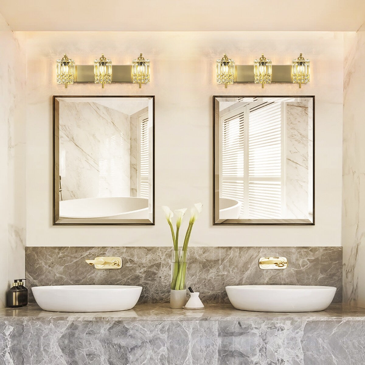 Applique murale moderne et glamour pour salle de bain, 3 lumières, cristal, pour miroir