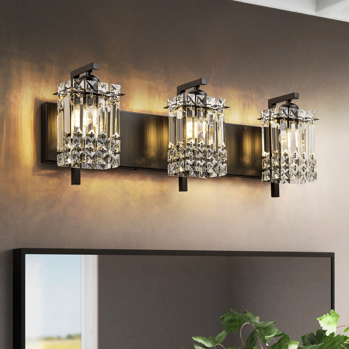 Applique murale moderne et glamour pour salle de bain, 3 lumières, cristal, pour miroir