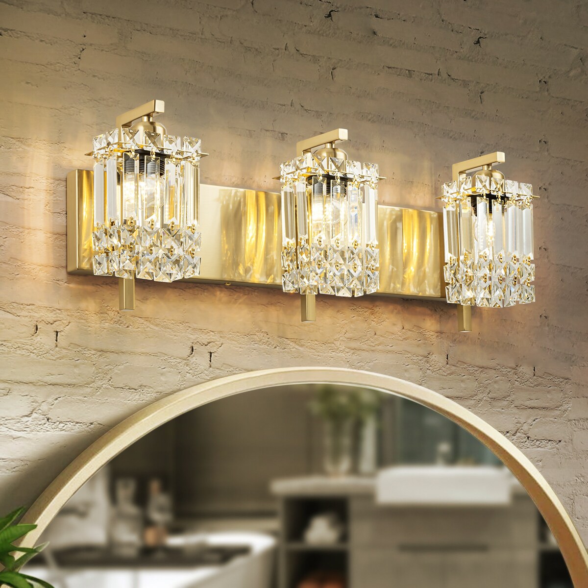Applique murale moderne et glamour pour salle de bain, 3 lumières, cristal, pour miroir