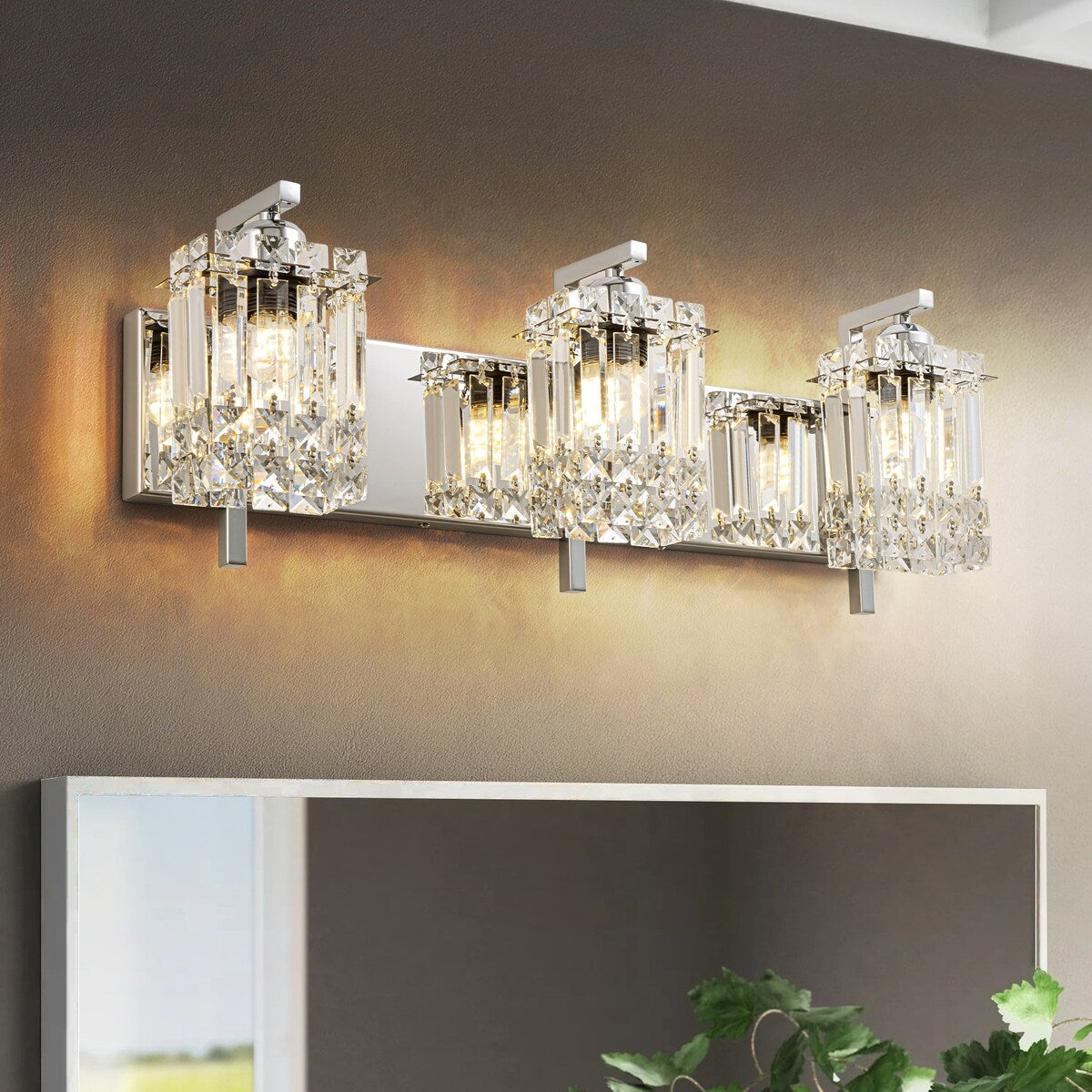 Applique murale moderne et glamour pour salle de bain, 3 lumières, cristal, pour miroir