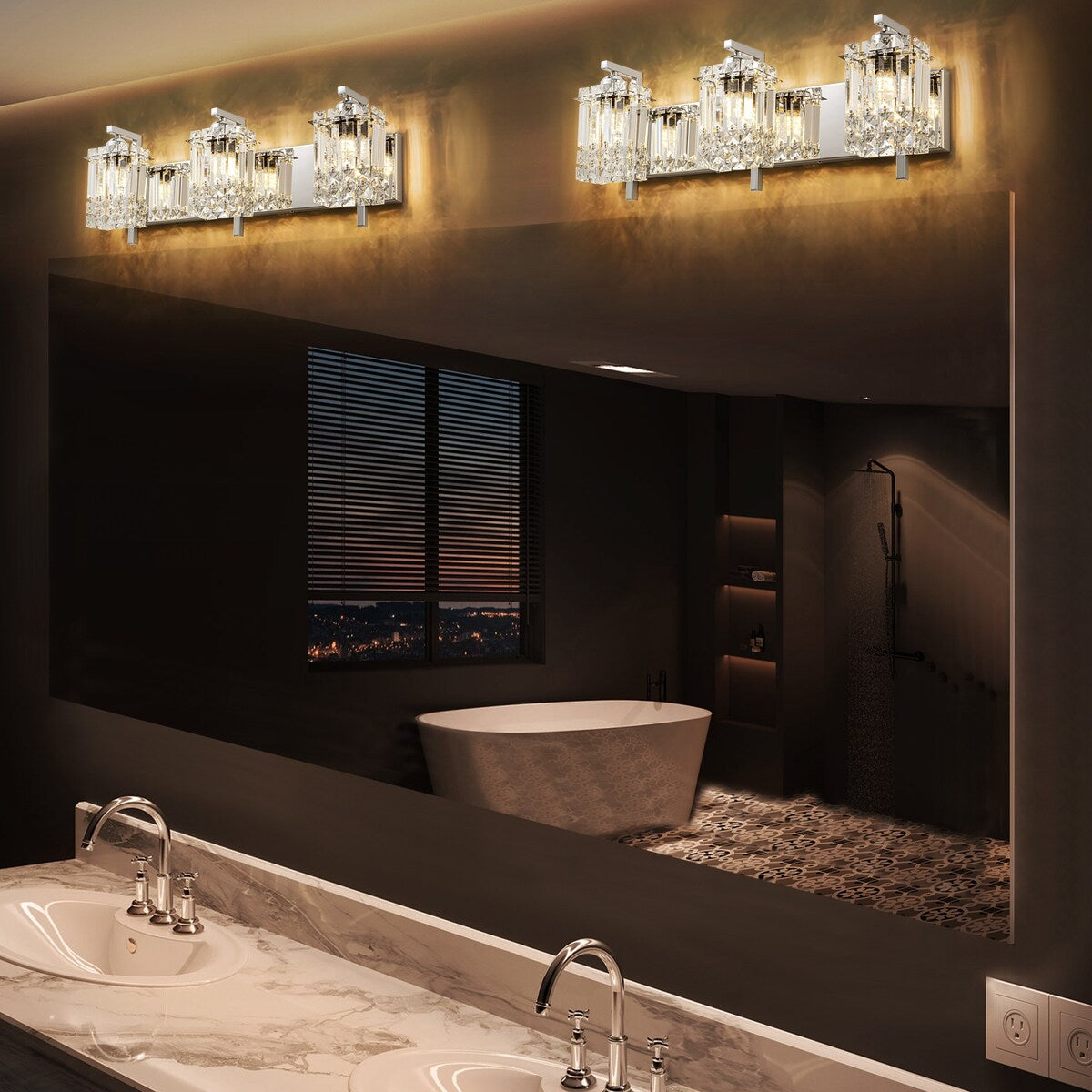 Applique murale moderne et glamour pour salle de bain, 3 lumières, cristal, pour miroir