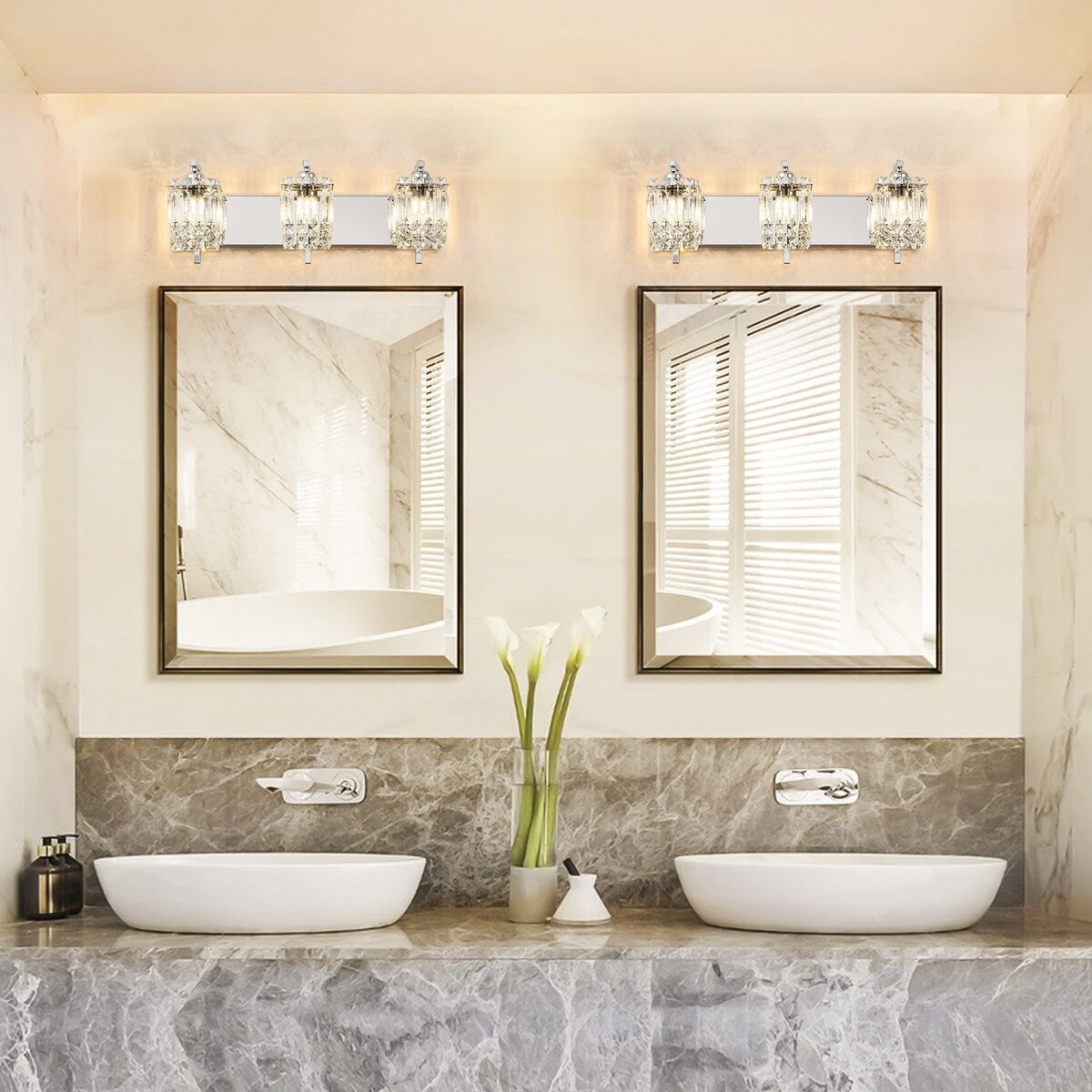Applique murale moderne et glamour pour salle de bain, 3 lumières, cristal, pour miroir