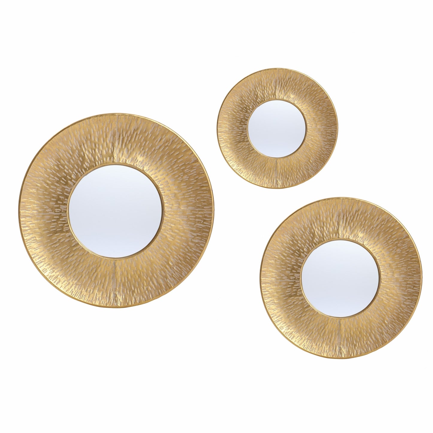 Ensemble de 3 miroirs muraux ronds en métal doré - 56,5 cm de diamètre x 6 cm de profondeur