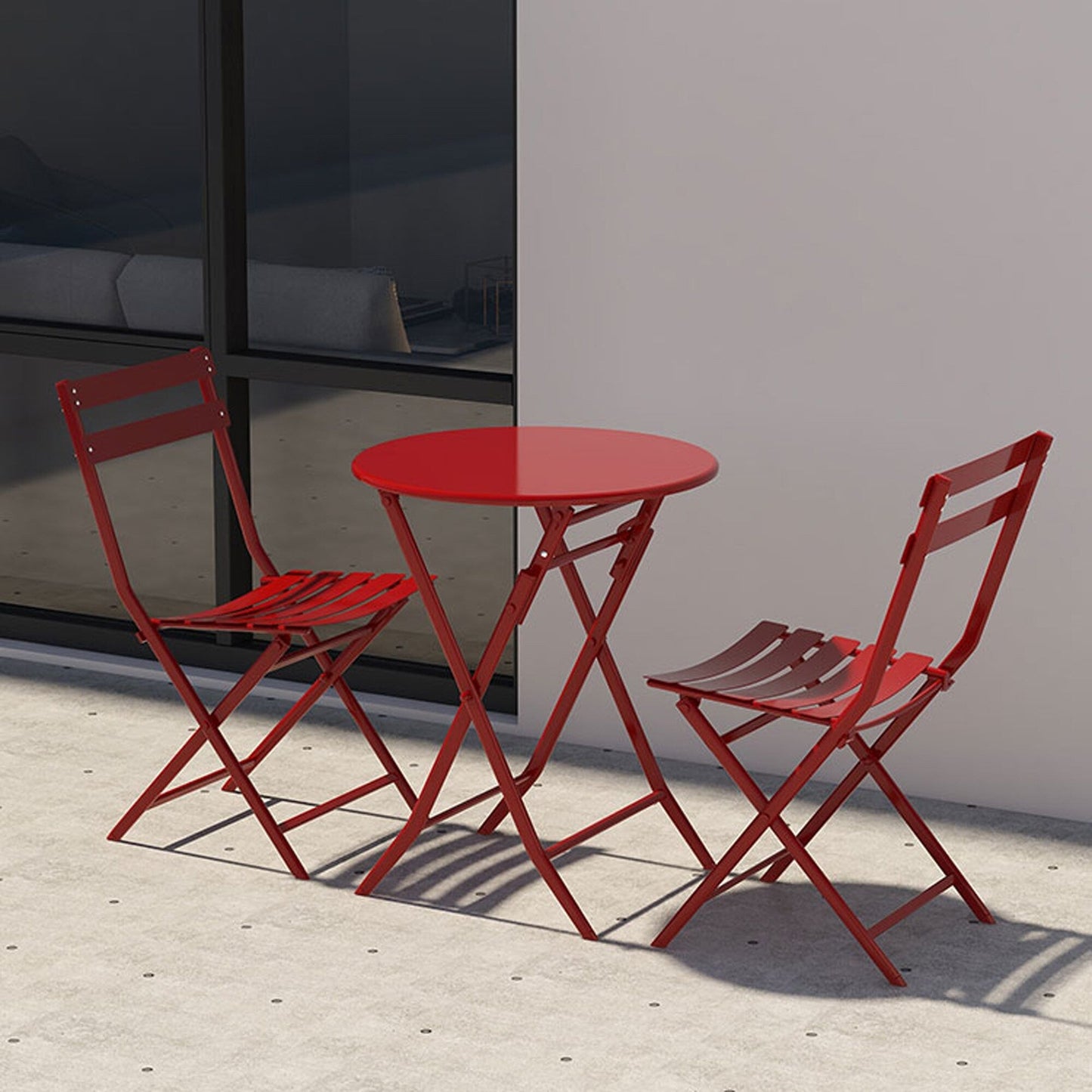 Ensemble de bistro minimaliste pour terrasse, 3 pièces, comprenant une table ronde et des chaises pliantes - Ensemble-de-bistro-pour-terrasse-3-pieces