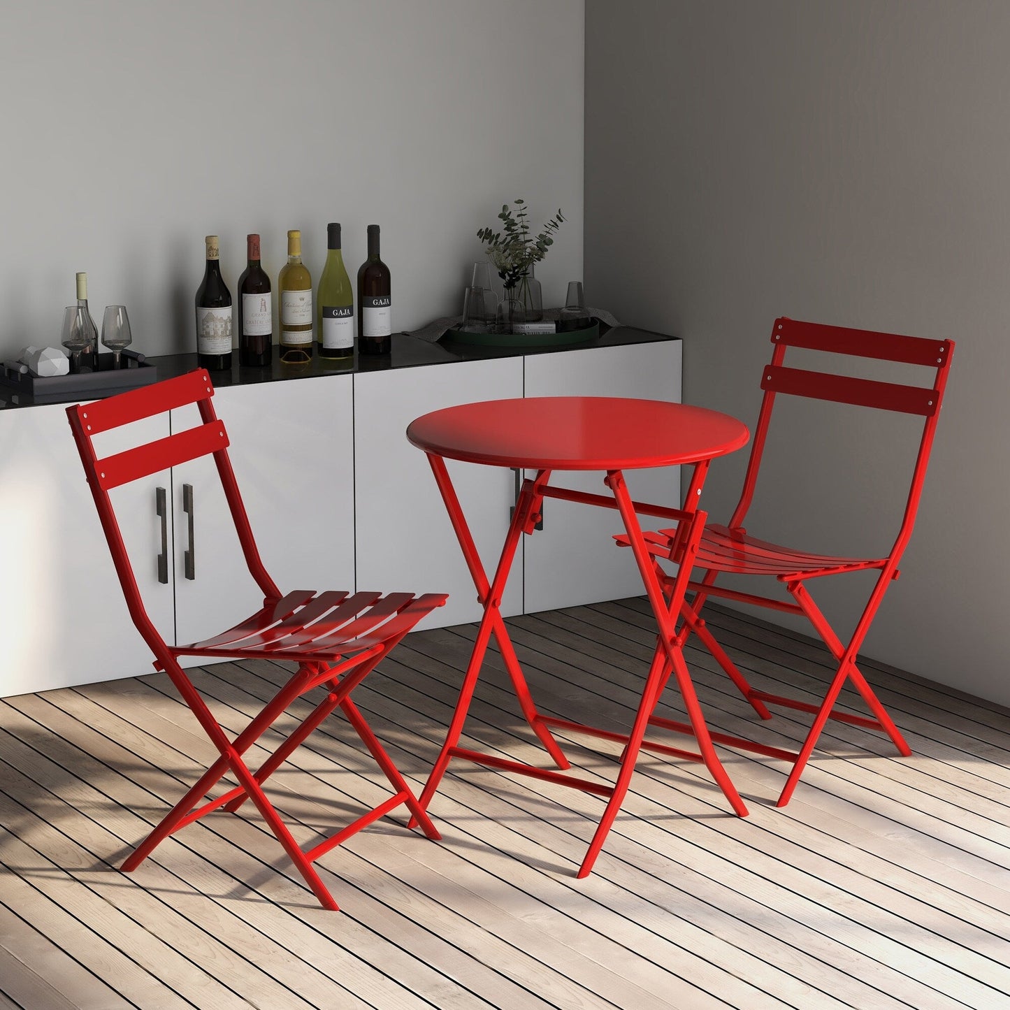 Ensemble de bistro minimaliste pour terrasse, 3 pièces, comprenant une table ronde et des chaises pliantes - Ensemble-de-bistro-pour-terrasse-3-pieces