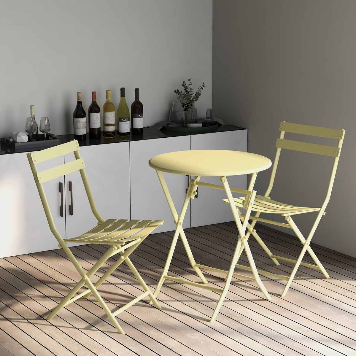 Ensemble de bistro minimaliste pour terrasse, 3 pièces, comprenant une table ronde et des chaises pliantes - Ensemble-de-bistro-pour-terrasse-3-pieces