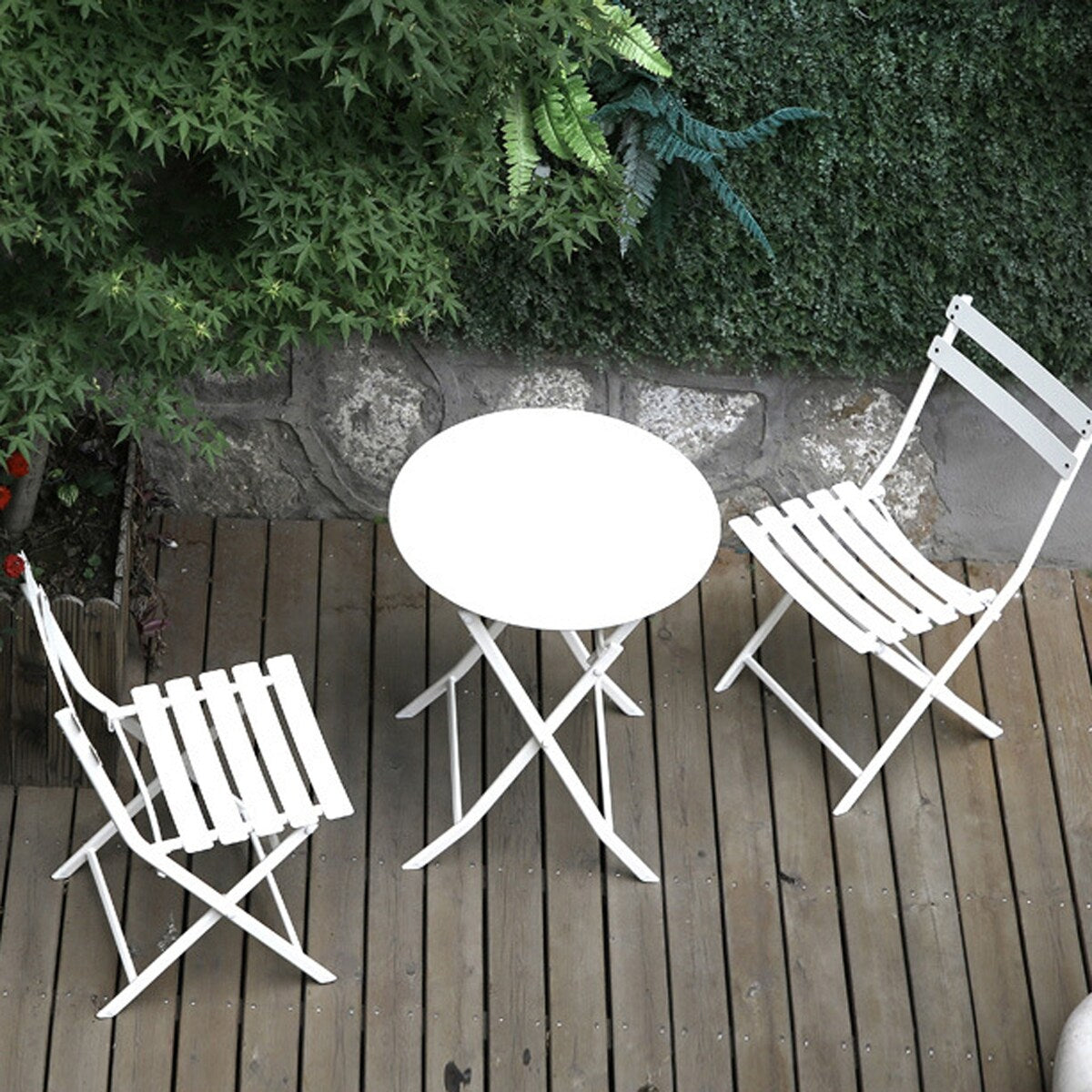 Ensemble de bistro de terrasse 3 pièces comprenant une table ronde et des chaises pliantes