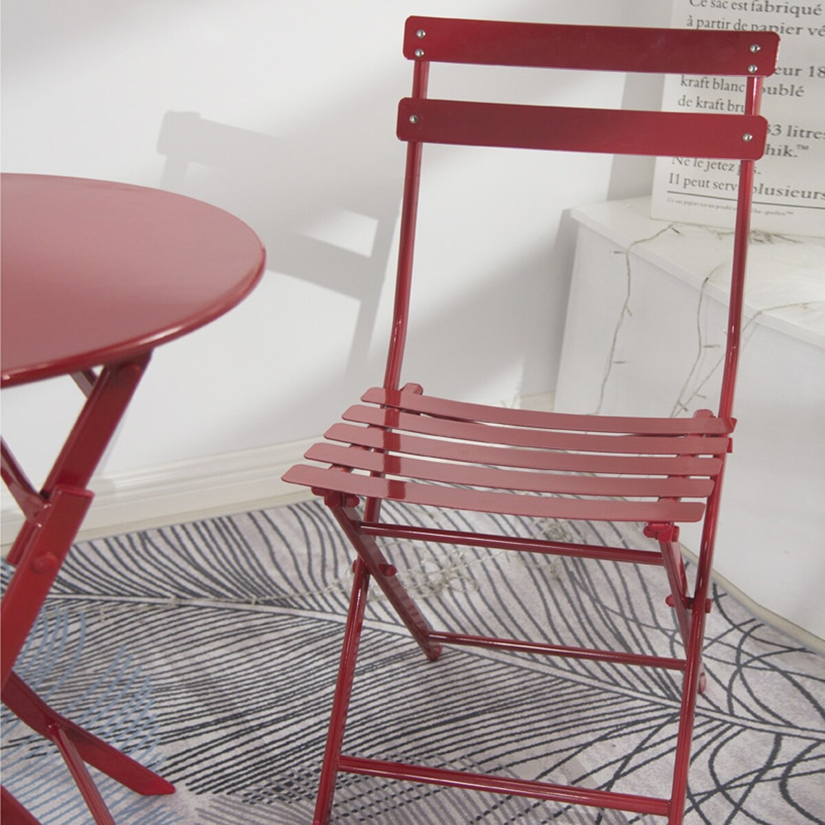 Ensemble de bistro de terrasse 3 pièces comprenant une table ronde et des chaises pliantes