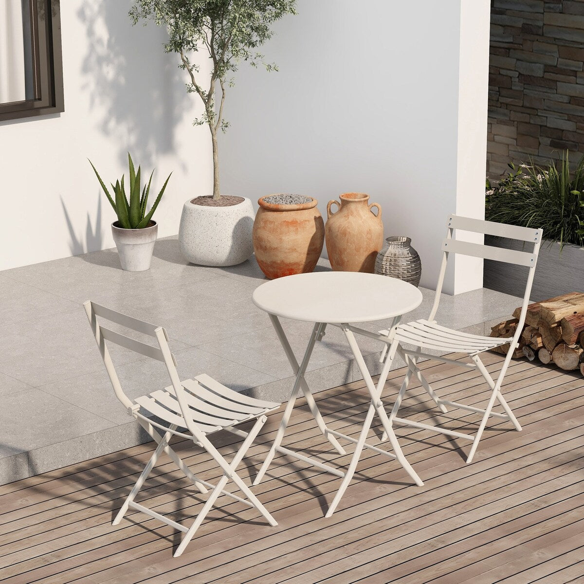 Ensemble de bistro de terrasse 3 pièces comprenant une table ronde et des chaises pliantes