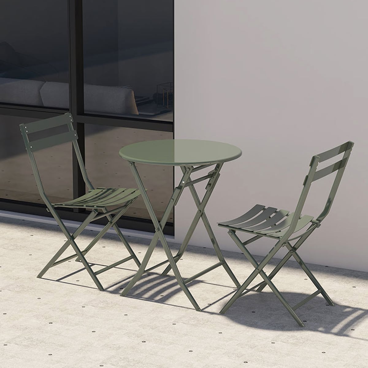 Ensemble de bistro de terrasse 3 pièces comprenant une table ronde et des chaises pliantes