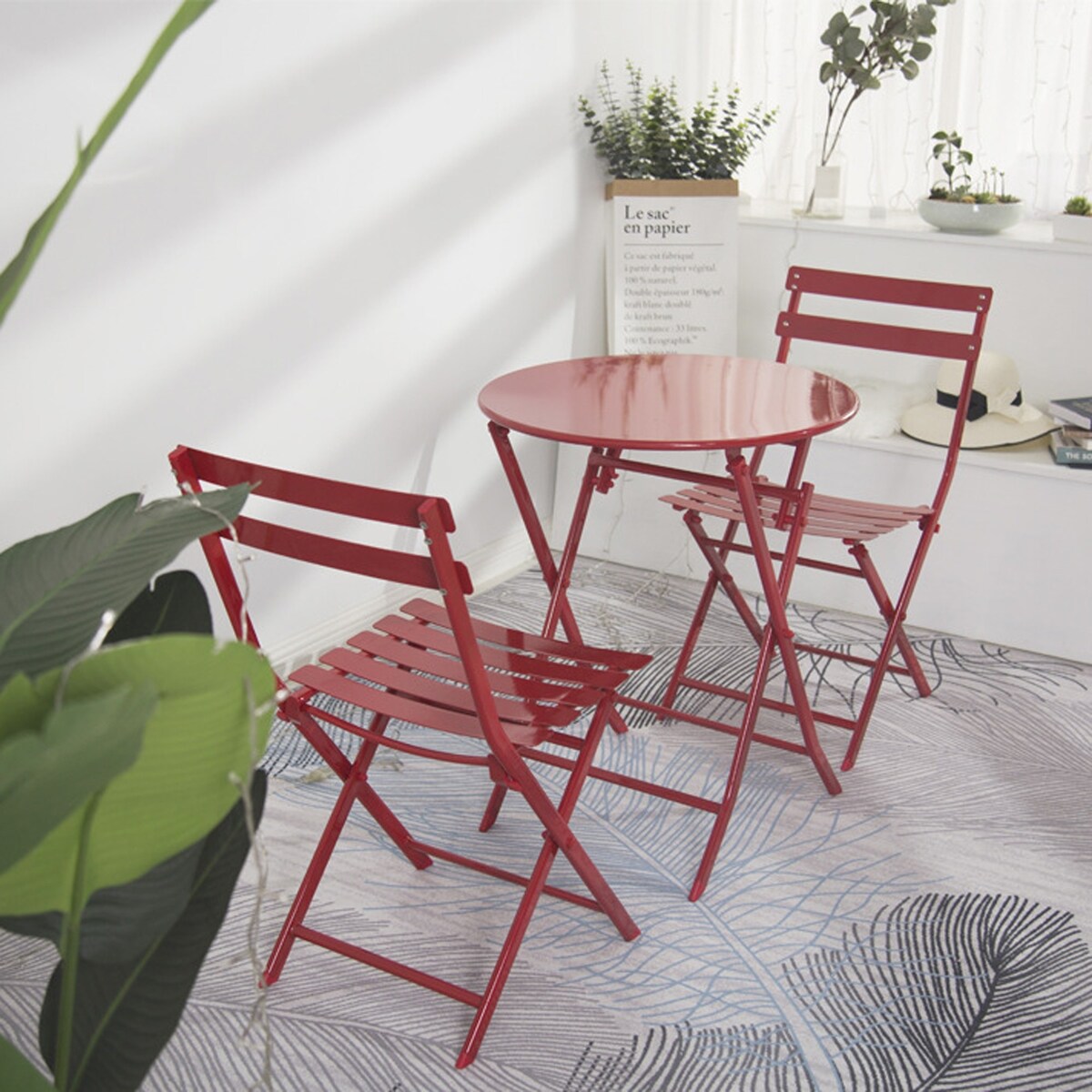 Ensemble de bistro de terrasse 3 pièces comprenant une table ronde et des chaises pliantes