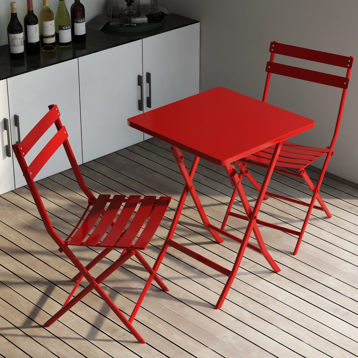Ensemble de bistro minimaliste pour patio, 3 pièces, table carrée et chaises pliantes - 3 pièces