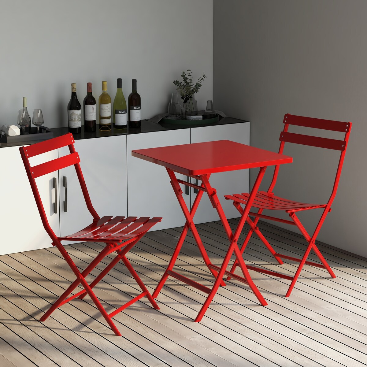 Ensemble de bistro minimaliste pour patio, 3 pièces, table carrée et chaises pliantes - 3 pièces
