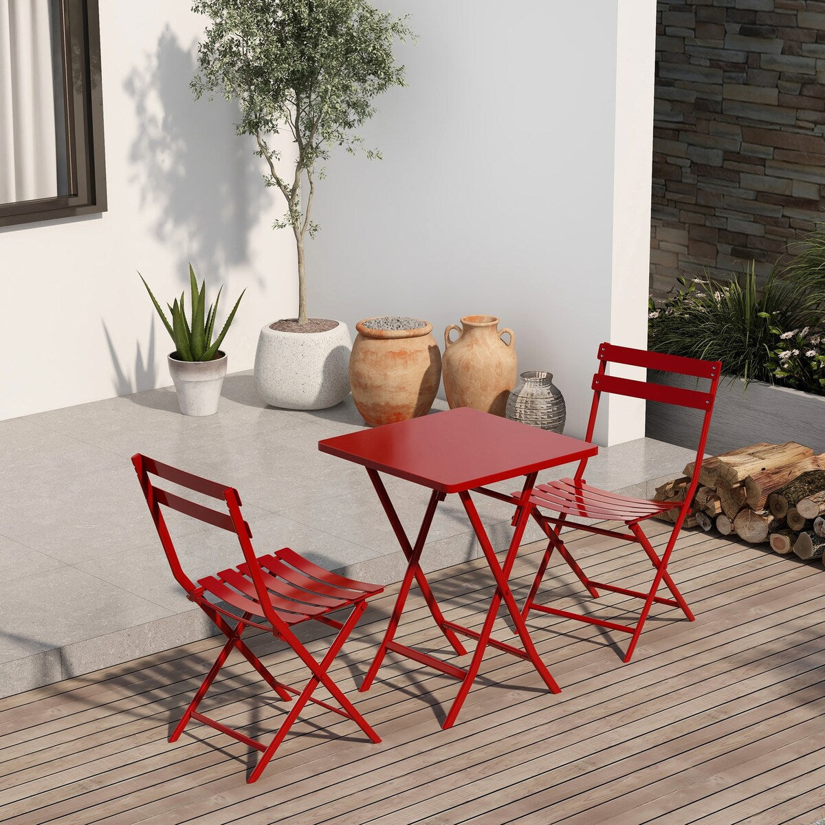 Ensemble de bistro minimaliste pour patio, 3 pièces, table carrée et chaises pliantes - 3 pièces