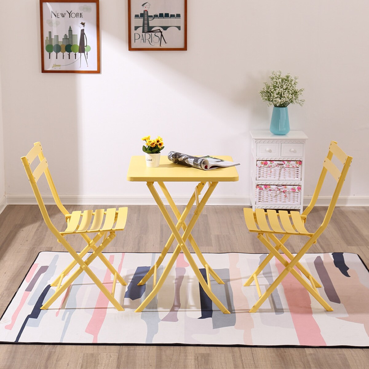 Ensemble de bistro minimaliste pour patio, 3 pièces, table carrée et chaises pliantes - 3 pièces