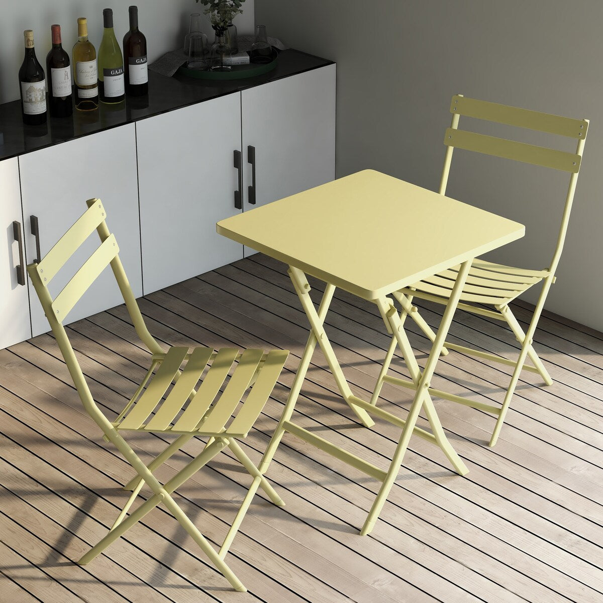 Ensemble de bistro minimaliste pour patio, 3 pièces, table carrée et chaises pliantes - 3 pièces