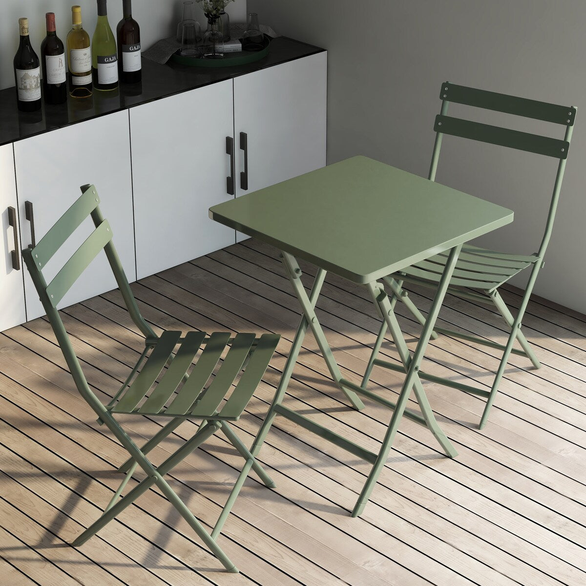 Ensemble de bistro minimaliste pour patio, 3 pièces, table carrée et chaises pliantes - 3 pièces