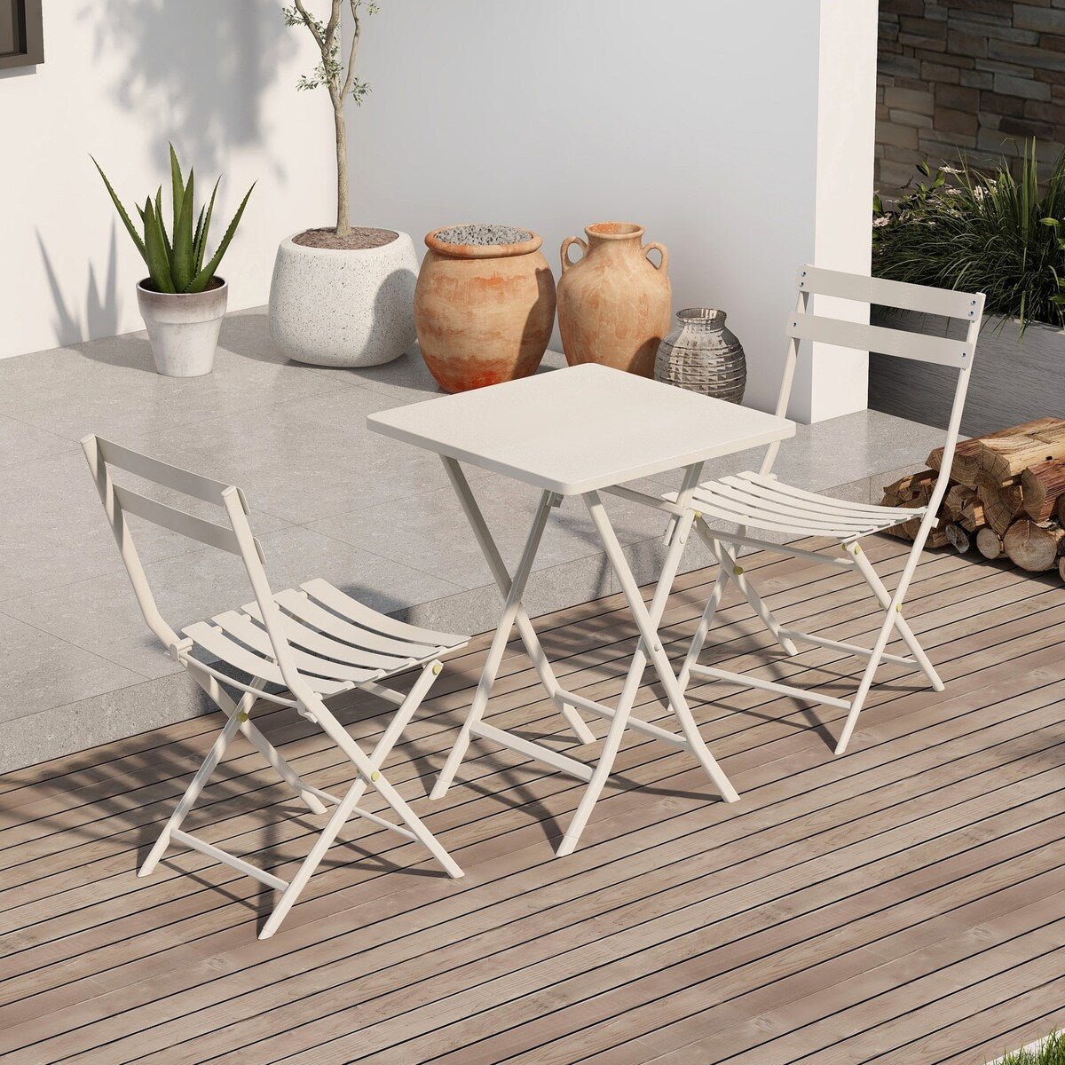 Ensemble de bistro minimaliste pour patio, 3 pièces, table carrée et chaises pliantes - 3 pièces