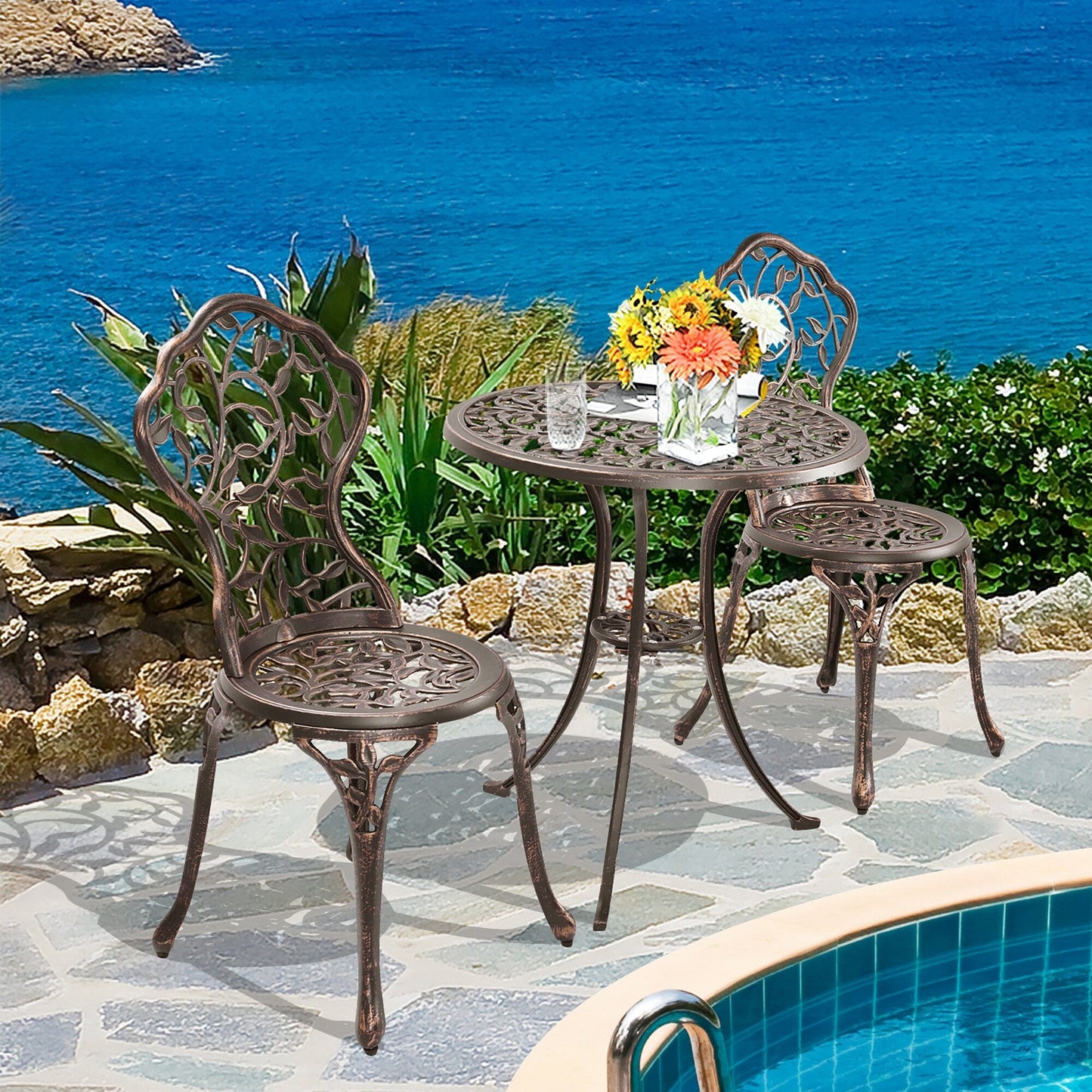 Ensemble de bistro extérieur 3 pièces, ensemble de meubles de patio, ensemble table et chaises