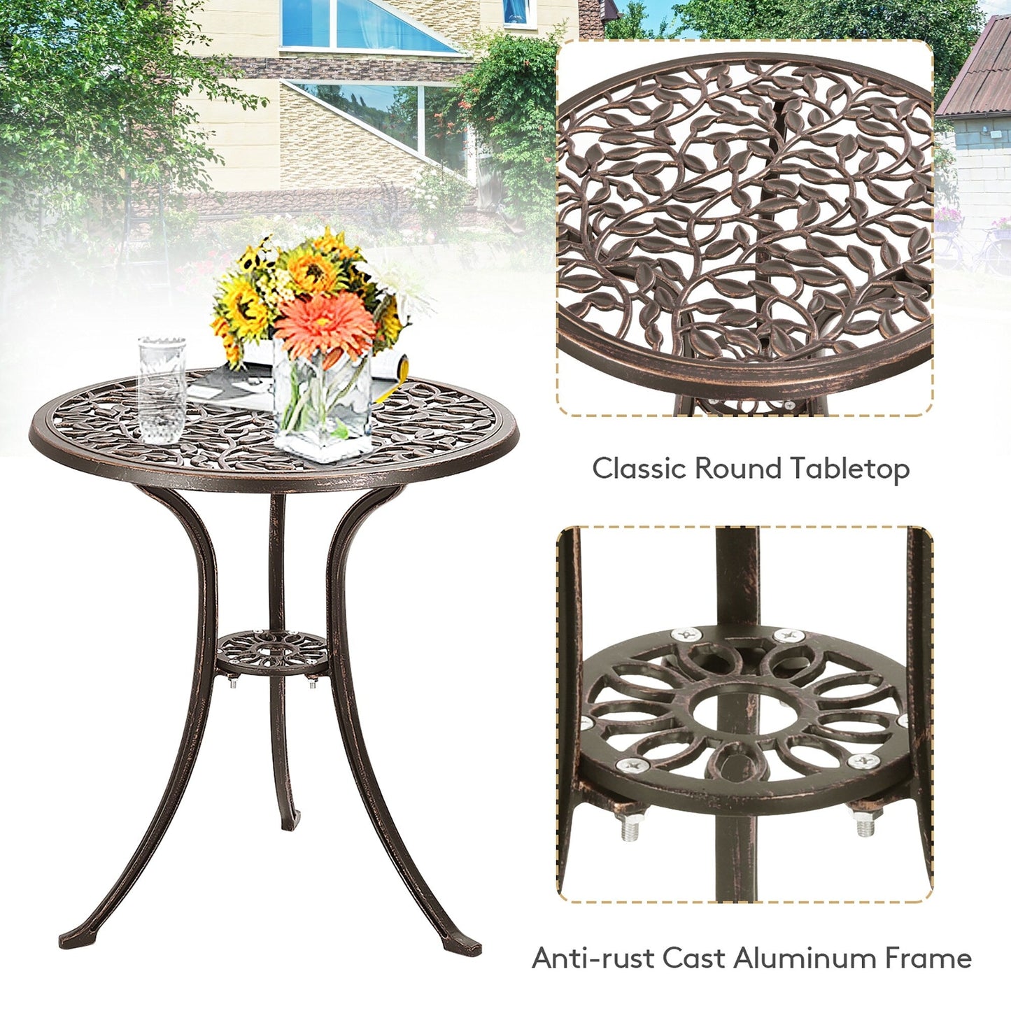 Ensemble de bistro extérieur 3 pièces, ensemble de meubles de patio, ensemble table et chaises