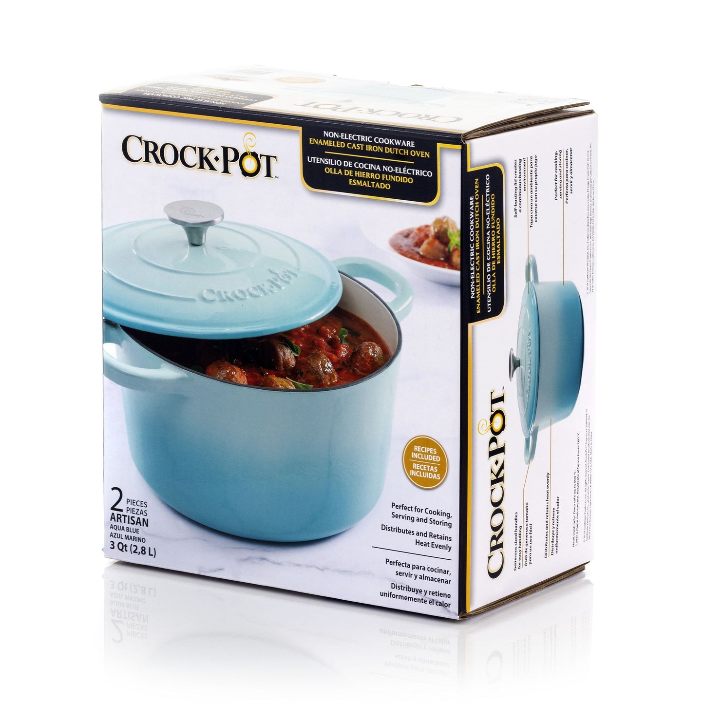 Casserole en fonte émaillée de 3 quarts de litre, couleur bleu arctique.