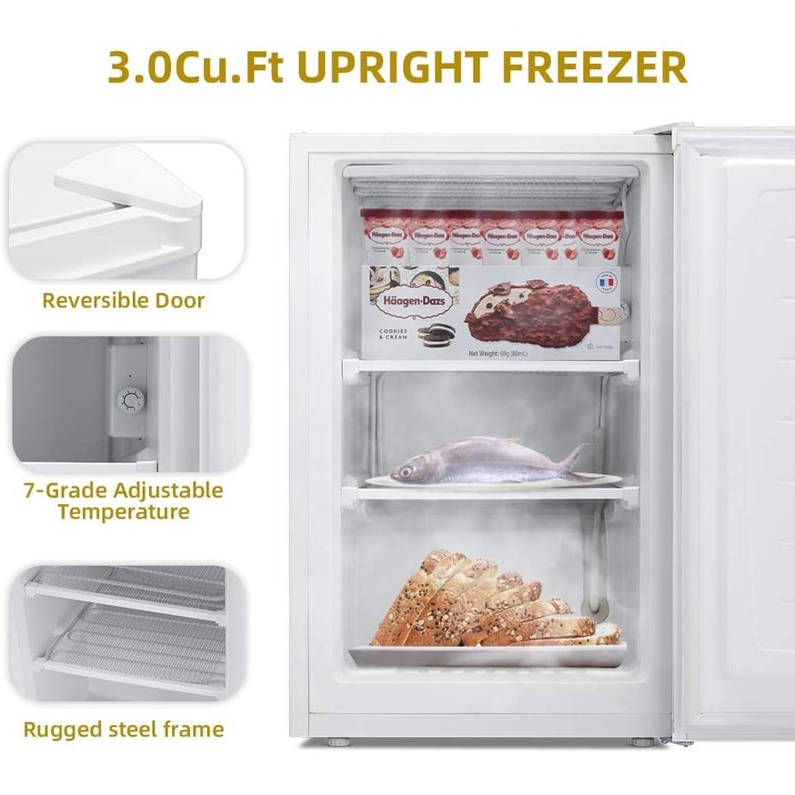 Congélateur vertical compact de 3,0 pieds cubes avec porte simple réversible