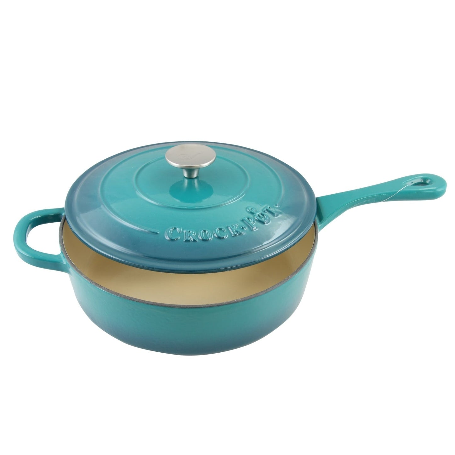 Poêle à frire en fonte émaillée de 3,5 quarts avec couvercle, couleur turquoise ombré