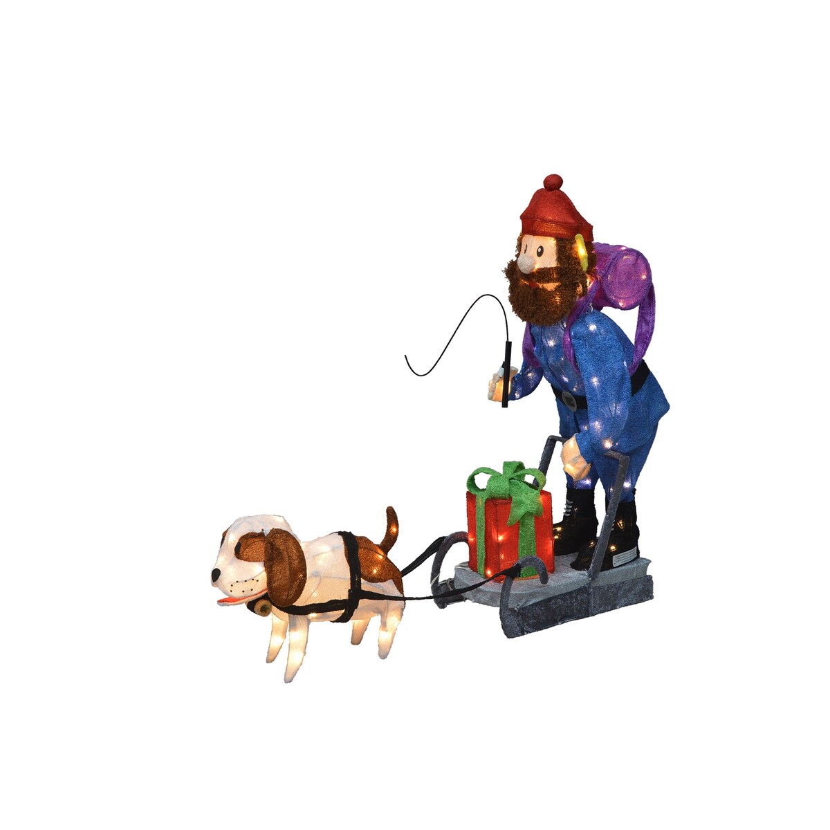 34 Rudolph Décoration de jardin LED 3D pré-éclairée, Yukon et chien debout