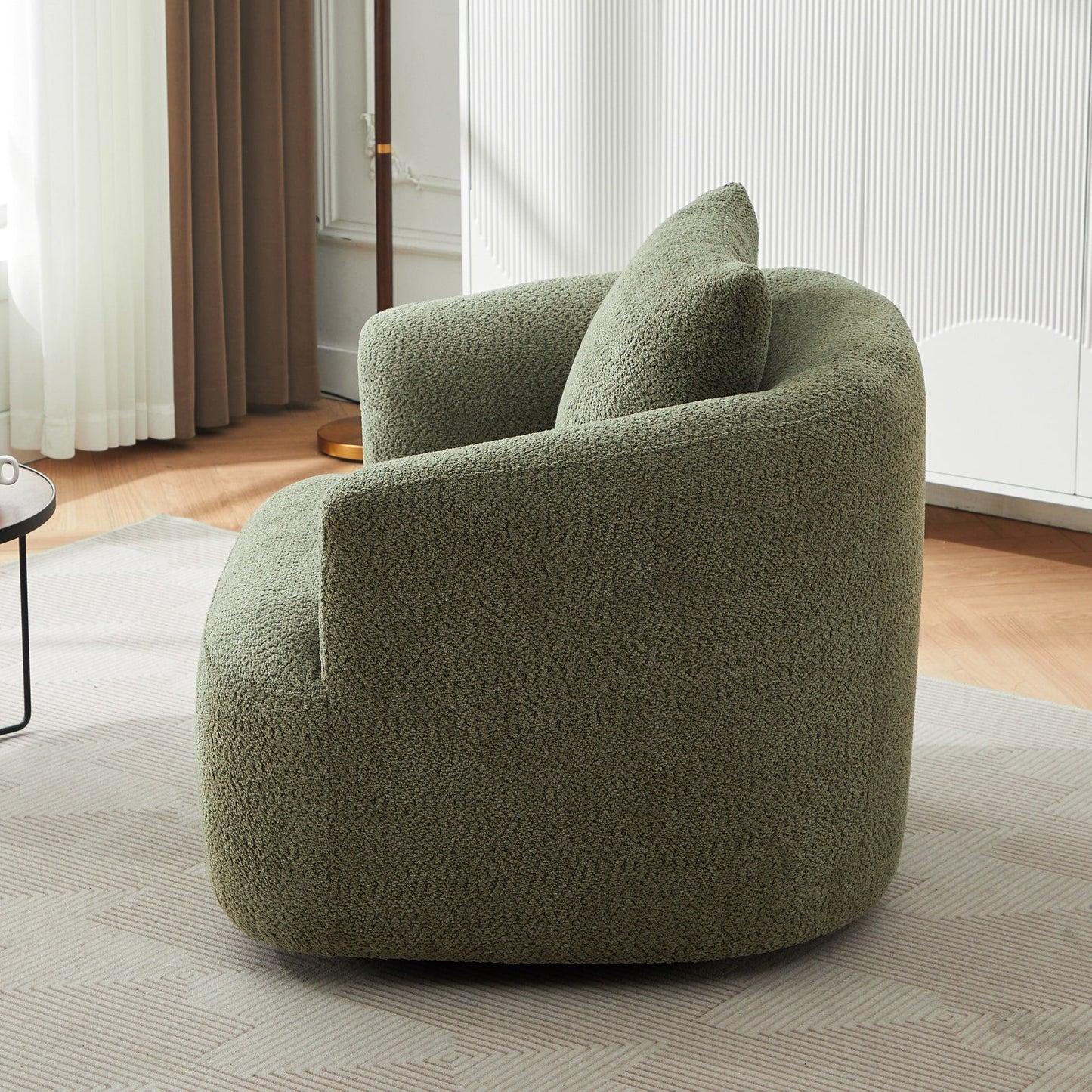 Chaise pivotante à 360°, chaise d'appoint en boucle de 38,2 pouces avec coussin décoratif, fauteuil canapé en forme de baril avec accoudoirs incurvés.