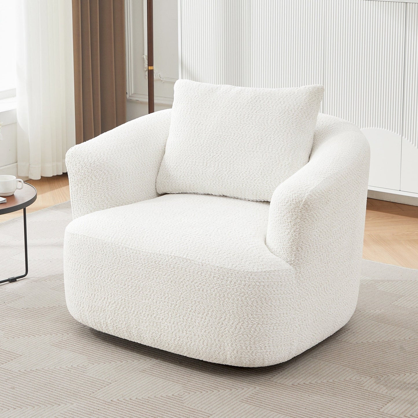 Chaise pivotante à 360°, chaise d'appoint en boucle de 38,2 pouces avec coussin décoratif, fauteuil canapé en forme de baril avec accoudoirs incurvés.