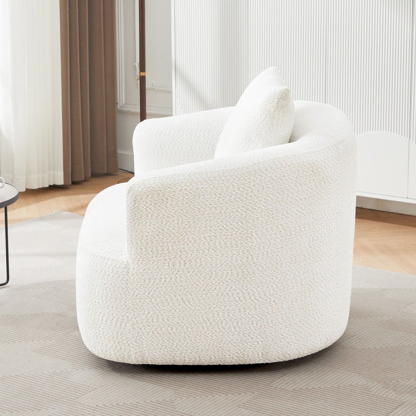 Chaise pivotante à 360°, chaise d'appoint en boucle de 38,2 pouces avec coussin décoratif, fauteuil canapé en forme de baril avec accoudoirs incurvés.