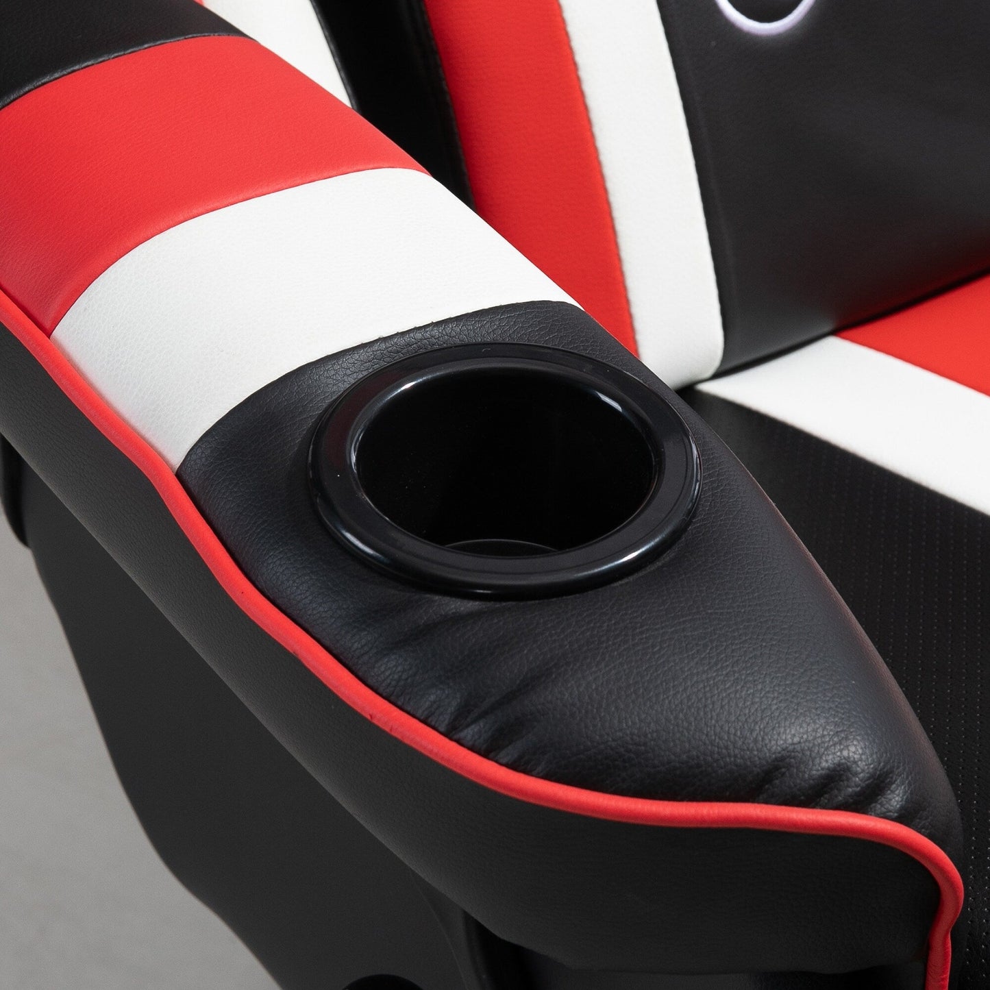 Chaise de jeu inclinable pivotante à 360° de style course automobile avec support lombaire, repose-pieds et double porte-gobelets pour salle de jeux.