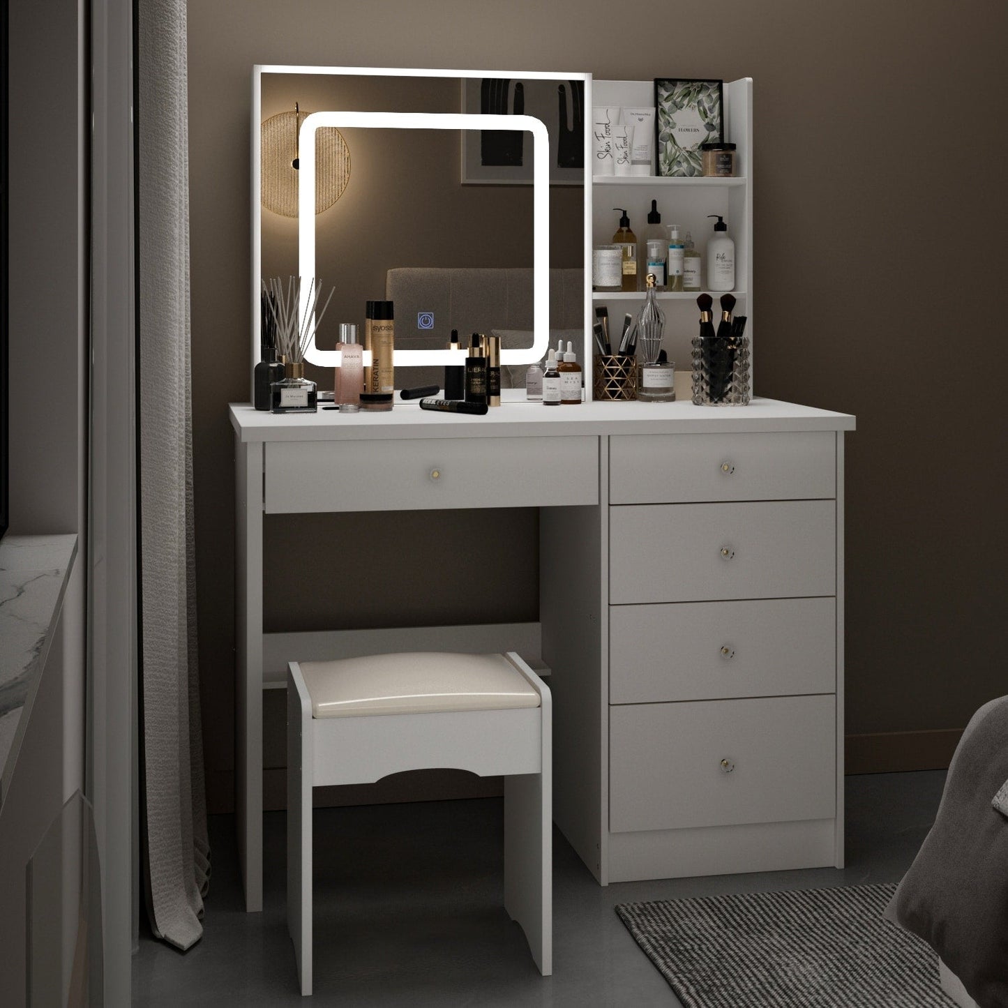 Ensemble coiffeuse et miroir avec tabouret, 99,5 cm de largeur