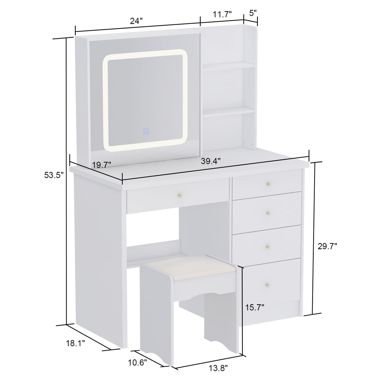 Ensemble coiffeuse et miroir avec tabouret, 99,5 cm de largeur