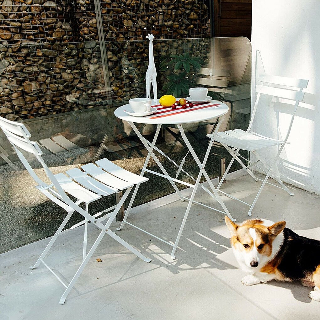 Ensemble de bistro pliable en métal 3 pièces, ensemble de conversation résistant aux intempéries pour l'intérieur et l'extérieur, pour patio, cour, jardin.