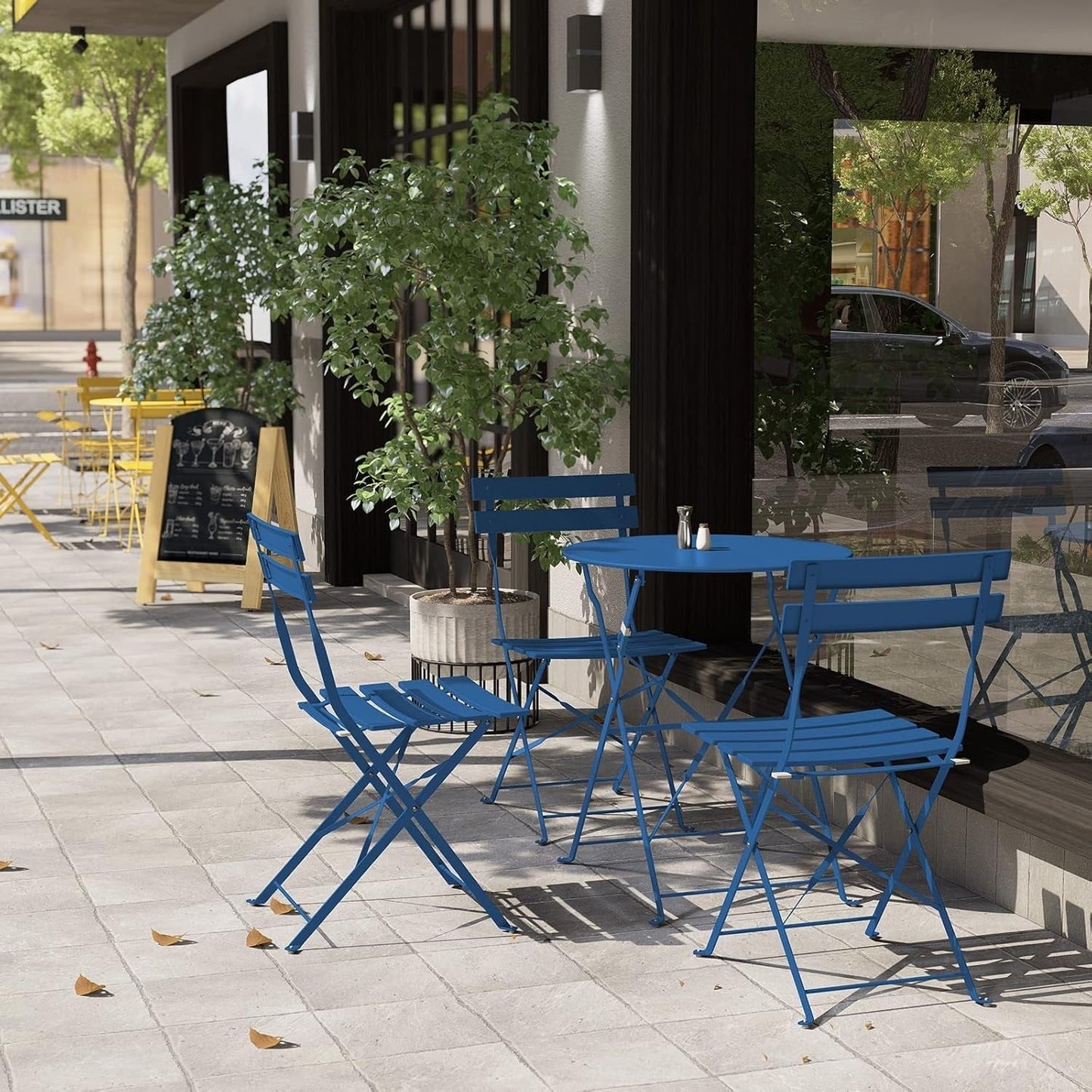 Ensemble de bistro pliable en métal 3 pièces, ensemble de conversation résistant aux intempéries pour l'intérieur et l'extérieur, pour patio, cour, jardin.