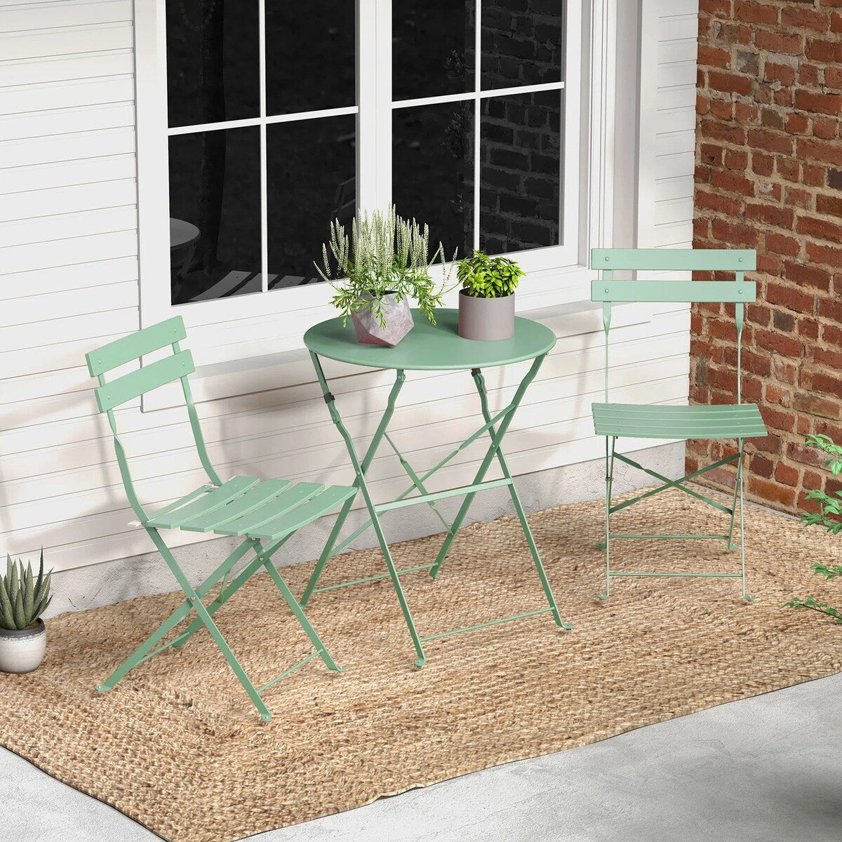 Ensemble de bistro pliable en métal 3 pièces, ensemble de conversation résistant aux intempéries pour l'intérieur et l'extérieur, pour patio, cour, jardin.