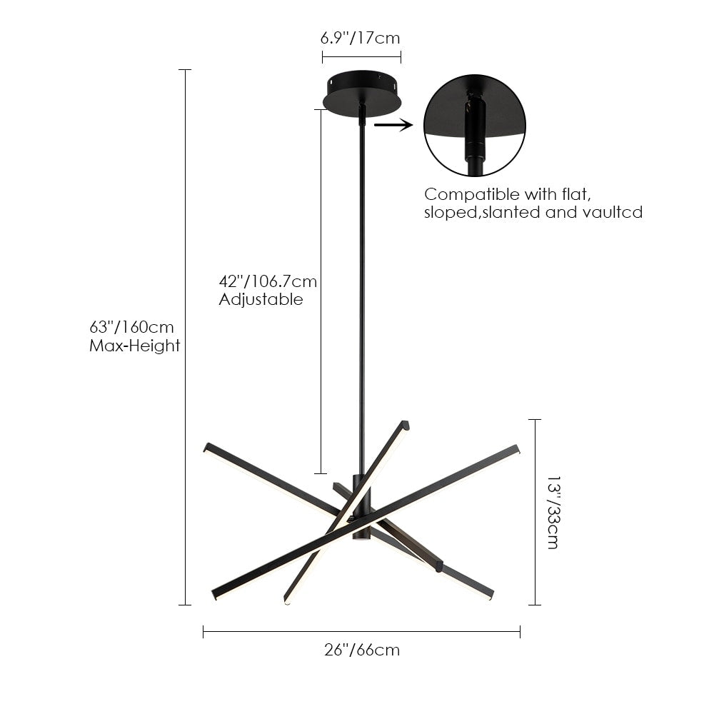 Luminaire suspendu linéaire en forme de sputnik, en aluminium noir/doré, à LED, style moderne, pour salon/salle à manger/cuisine.