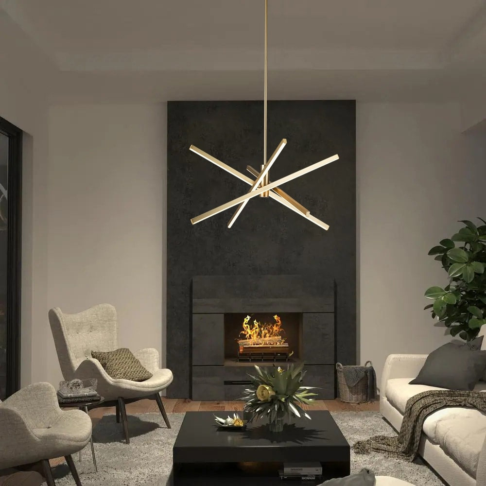 Luminaire suspendu linéaire en forme de sputnik, en aluminium noir/doré, à LED, style moderne, pour salon/salle à manger/cuisine.