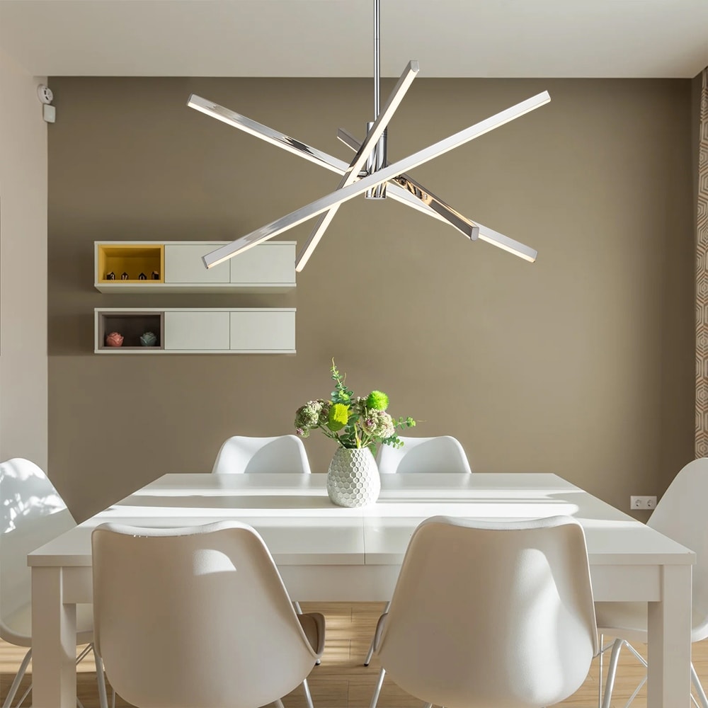 Luminaire suspendu linéaire en forme de sputnik, en aluminium noir/doré, à LED, style moderne, pour salon/salle à manger/cuisine.