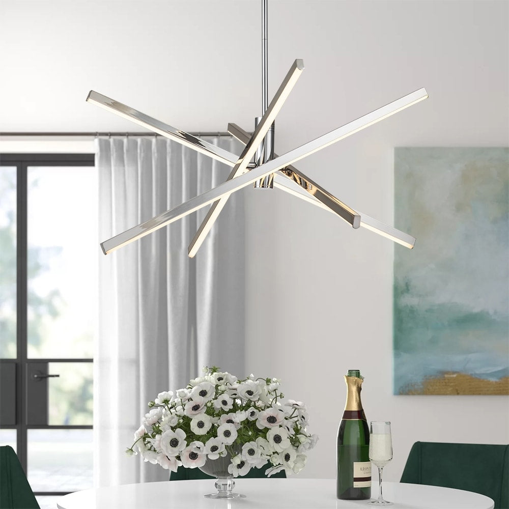 Luminaire suspendu linéaire en forme de sputnik, en aluminium noir/doré, à LED, style moderne, pour salon/salle à manger/cuisine.