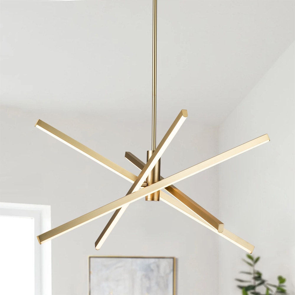 Luminaire suspendu linéaire en forme de sputnik, en aluminium noir/doré, à LED, style moderne, pour salon/salle à manger/cuisine.