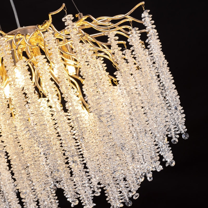 Luminaire rectangulaire moderne en cristal doré, branches d'arbre, 40 po, pour salle à manger, îlot de cuisine, lustre à branches.