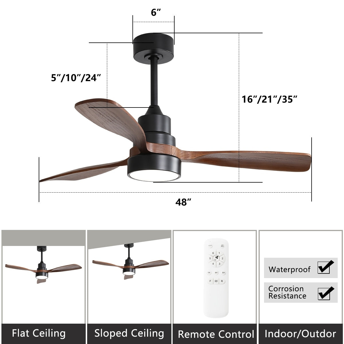 Ventilateur de plafond à LED intégré de 48 et 52 pouces avec éclairage et télécommande, moteur à courant continu réversible.