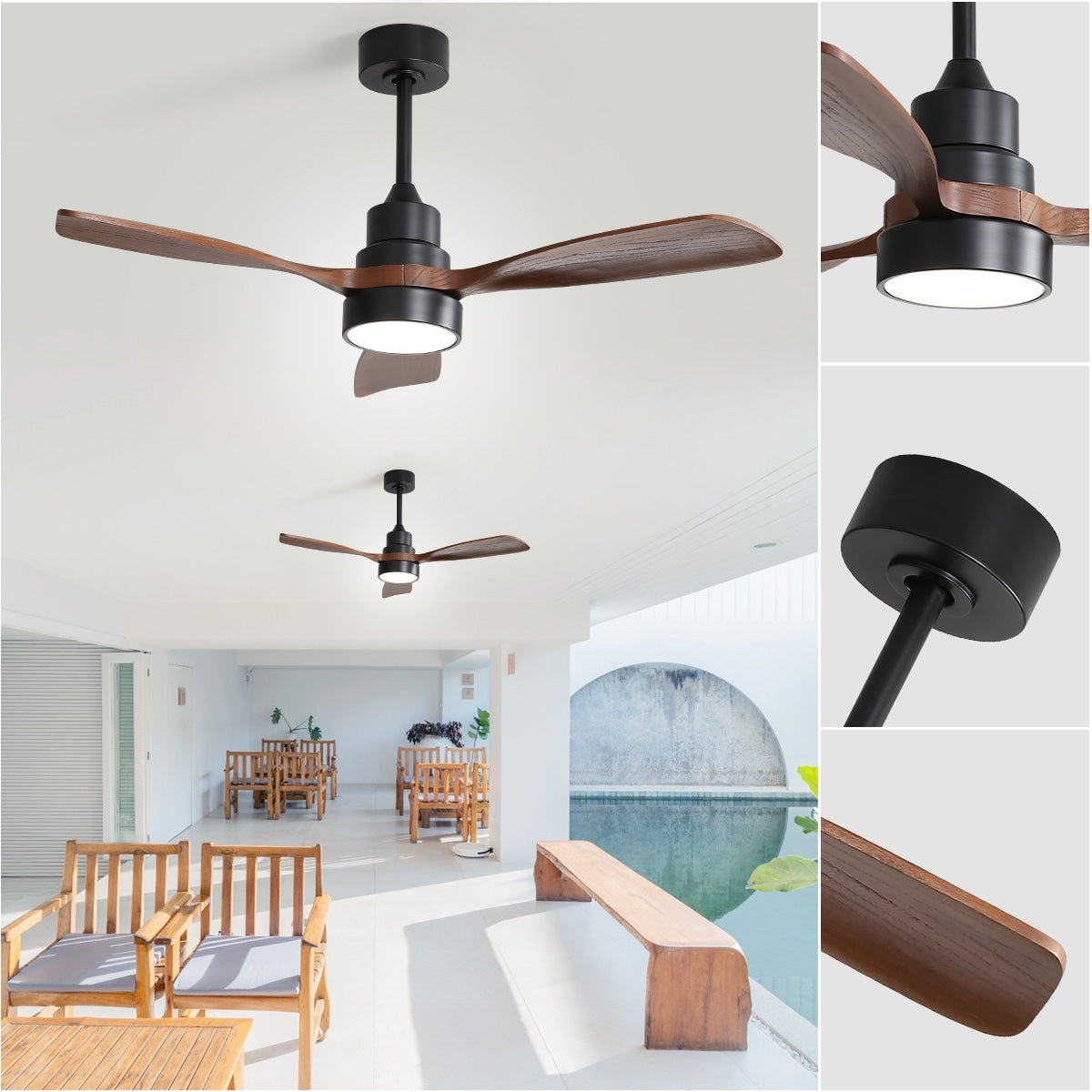 Ventilateur de plafond à LED intégré de 48 et 52 pouces avec éclairage et télécommande, moteur à courant continu réversible.