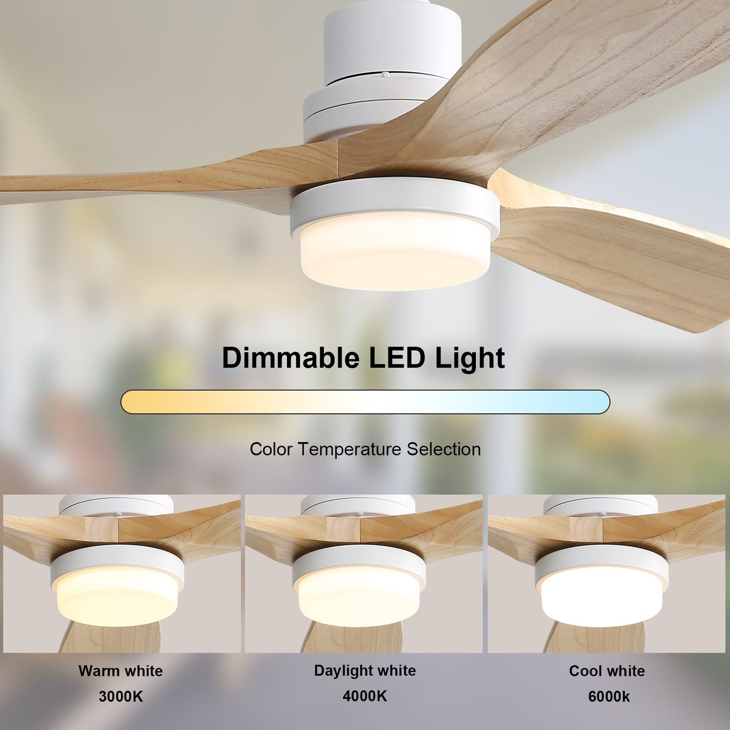 Ventilateur de plafond à LED intégré de 48 et 52 pouces avec éclairage et télécommande, moteur à courant continu réversible.